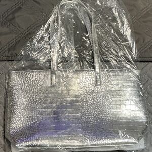 Ipsy Metallic Silver Embossed Tote